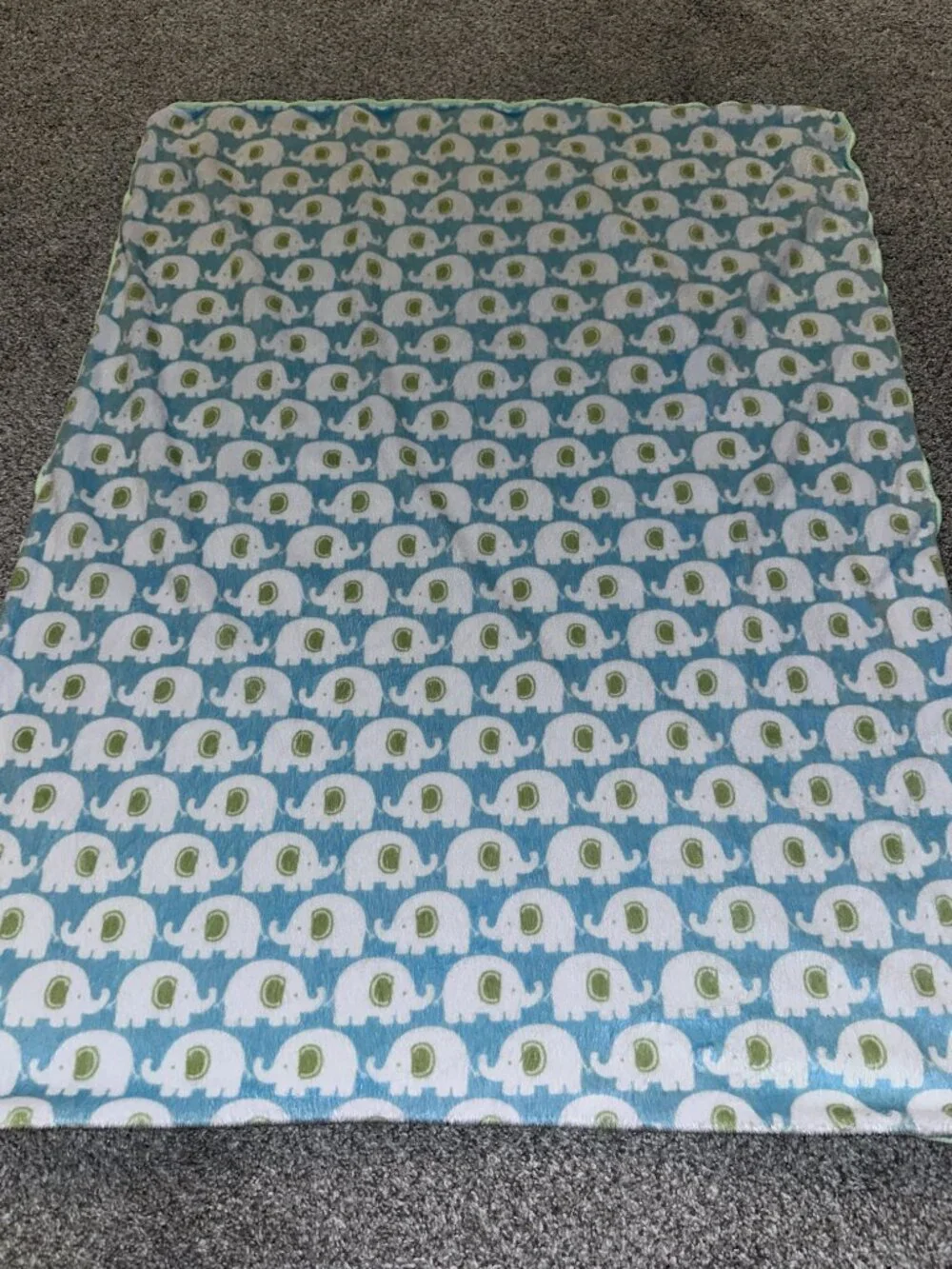 Carters Elephants Baby Blanket Blue And Green Plush Green Sherpa Backing